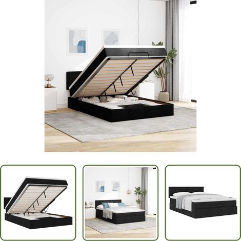vidaXL Taschenfederkern - Ottoman-Bett mit Matratze Schwarz 140x200 cm Stoff (1/5)