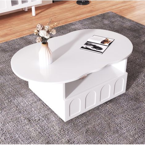 Mesa de centro de aglomerado blanco 100 cm con cajón y compartimento abierto (1/5)
