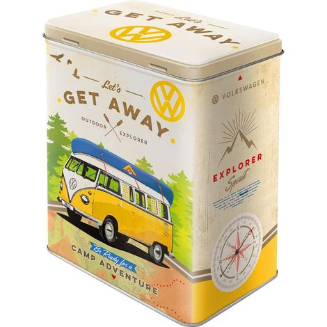 Nostalgic-Art Contenitori di Latta retrò L Bulli T1 Let's Get Away Idea Regalo per i Bus VW, Grande Scatola da caffè, Design Vintage, 3 l (1/5)