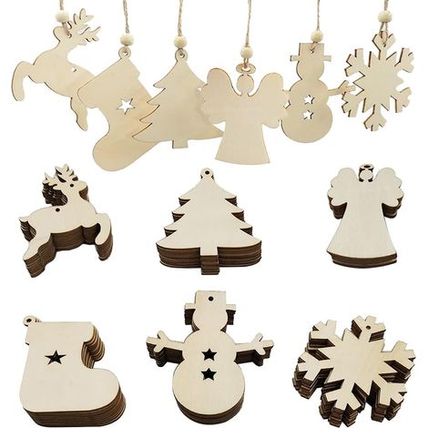 Sapin en Bois a Decorer Decoration Bois Noel Artisanat Arbre de Noël 60 Pcs Ornement de Pendaison,Décorations de Noël,Pendentif Cadeaux pour Décorations de Bricolage (1/5)