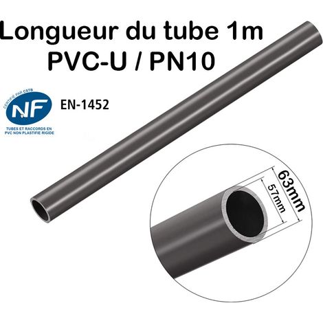 Barre Tuyau Rigide Tube PVC Pression PN10 63mm Longueur 1M diamètre extérieur 6,3cm (1/2)