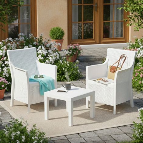 Externer Loungeset Ben, Outdoor-Sitzgruppe für 2 Personen, Tisch Made in Italy, Weiß (1/3)
