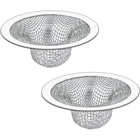 Lot de 2 crépines de baignoire et de douche (7 cm), en acier inoxydable, avec panier de vidange pour lavabo et douche. (1/5)