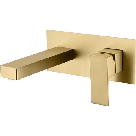 Gold Brushed Metal Concealed Wall Mounted Basin Faucet for Bathroom Cabinet Wall Mounted Basin Hot and Cold Water Faucet (1/5)