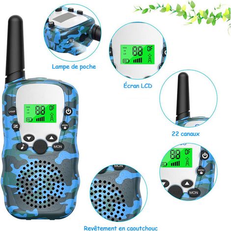 Talkie-walkie pour enfants, radio bidirectionnelle avec lampe torche LCD rétroéclairée, portée de 3 km-AquaForge (1/4)