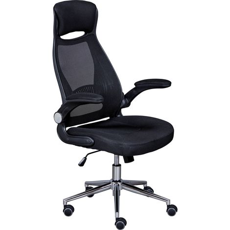 Chaise de Bureau en Polyester coloris noir, pieds en métal coloris chromé - longueur 65 x profondeur 68 x hauteur 114-122 cm (1/3)