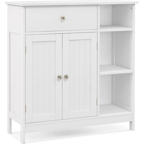 COSTWAY Mobiletto da Pavimento per Bagno, Armadietto da Cucina Autoportante Organizzatore con Cassetto, 2 Ante e Ripiano Regolabile, Mobiletto da Stoccaggio per Soggiorno, Camera da Letto, Bianco (1/5)