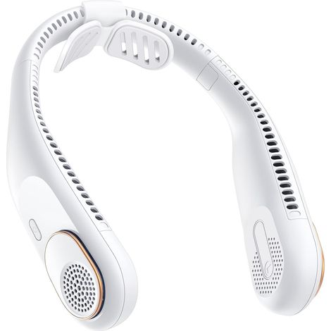 Ventilateur de cou sans pales à refroidissement 360°, recharge USB compatible batterie externe, léger et sûr, parfait pour voyages, Blanc (1/5)