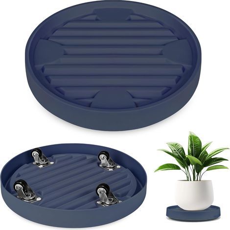 Plateau pour pot de fleurs gris avec roulettes cachées, diamètre intérieur 22.3 cm, plateau intérieur et extérieur avec roulettes, 1 pièce (1/5)