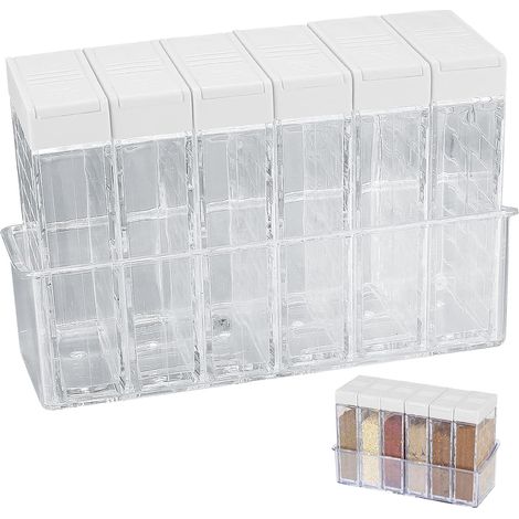 Ensemble de 6 saliers et poivrons Boîte d'épices Boîte d'épices de camping en plastique pour les épices de cuisine de rangement (blanc) (1/5)