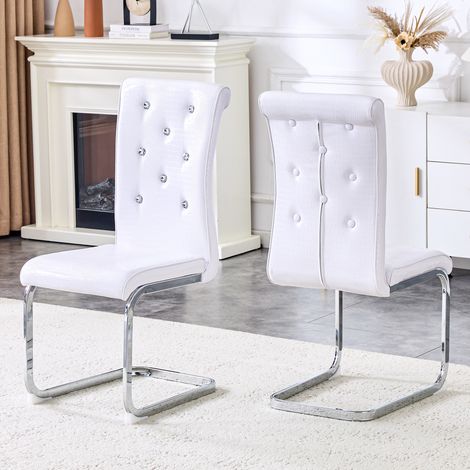 Sillas de comedor retro de PVC blanco, lote de 2, estructura de metal cromado DESVIAE (1/5)