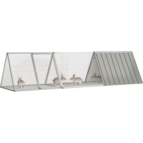 Maison Exclusive - Cage à lapin grise 302,5 x 80,5 x 71 cm en acier galvanisé (1/5)