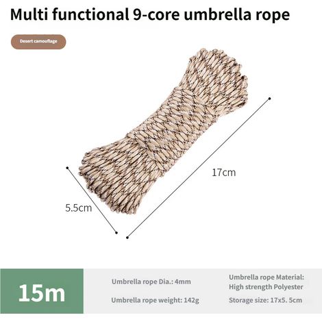 Corde paracorde en nylon 9 brins de 15 m, corde de survie d'urgence en extérieur, corde pour bâche de tente de camping, paracorde de 4 mm d'épaisseur (1/5)