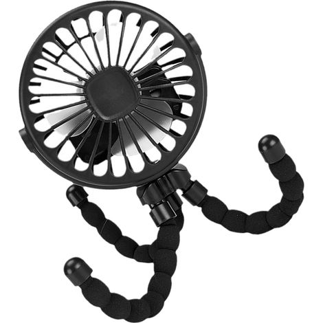 Ventilateur pour poussette à piles, flexible, avec pince trépied, silencieux, portable et compact, idéal pour les voyages et les activités de plein air (noir). (1/5)