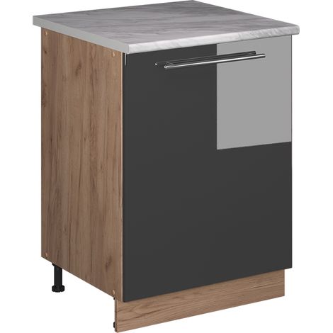 Mobiletto base cucina Fame-Line, Antracite lucido/Rovere dorato, 60 cm 1 anta con piano di lavoro, Vicco (1/5)