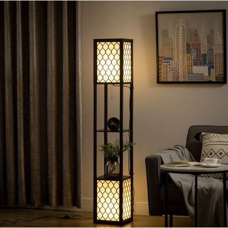 Lámpara de pie con estante y doble iluminación, 40 W, casquillo E27, negro DESVIAE (1/5)