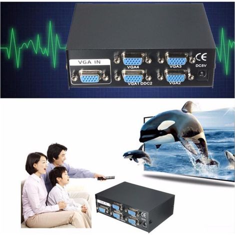 Répartiteur pour moniteur TV 4 ports VGA 200 MHz Alimenté DC 1920x1440 VGA-2004 (1/5)