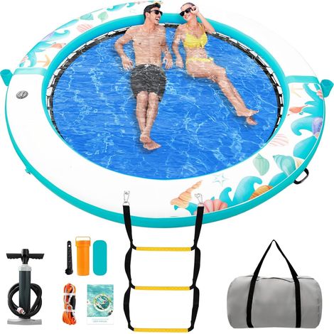 Plateforme Flottante Gonflable,240cm Ronde pour Adultes, Hamac Aquatique Flottant avec Échelle, Convient à Piscine (1/5)