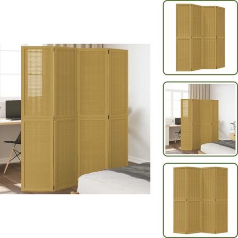 The Living Store Cloison de séparation 4 panneaux marron bois paulownia massif - Séparateur De Pièce - Écran D'intimité - Cloison Pliable - Décoration Murale - Bambou
