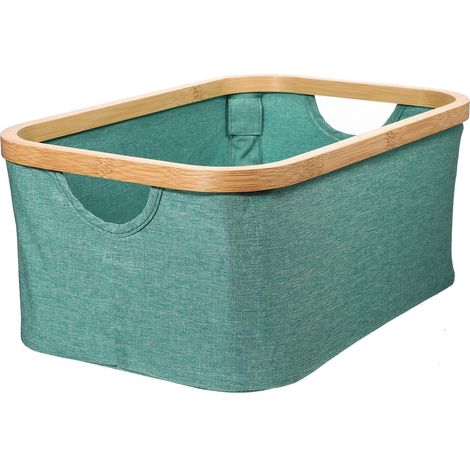 Panier à Linge Pliable en Bambou et Tissu Vert Léger Grosse Capacité, pour Rangement la Chambre Présent de Pendaison de Crémaillère (1/5)