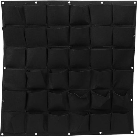 Bac plante suspendu trente six compartiments tissu non tissé dimension 100 sur 100 centimetres pour mur jardin balcon potager vertical couleur noir (1/5)