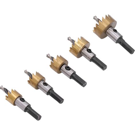 Set aus 5 HSS-Hochgeschwindigkeitsstahl-Lochsägen, Bohreraufweiter, Schneidset für Handbohrmaschinen und Säulenbohrmaschinen. (1/5)