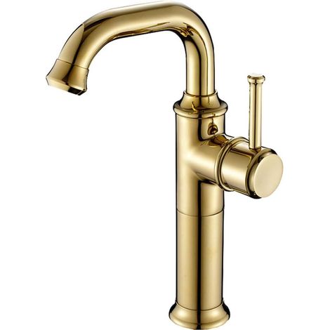 Robinet de salle de bain monotrou à montage sur plage, poignée unique, bec pivotant, pour lavabo, robinet d'eau chaude et à eau froide (or, haut) (1/5)