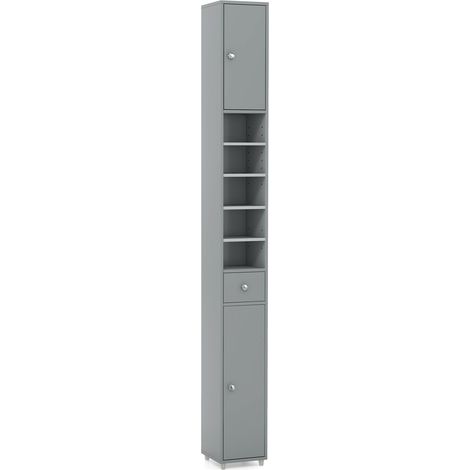 Meuble de rangement colonne salle de bain 20 x 20 x 180 cm avec 5 étagères réglables style moderne en mdf gris