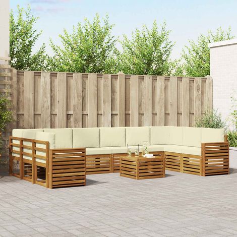 Ecksofa Set mit Kissen 11 pcs Natur und Creme Massivholz Akazie (1/5)
