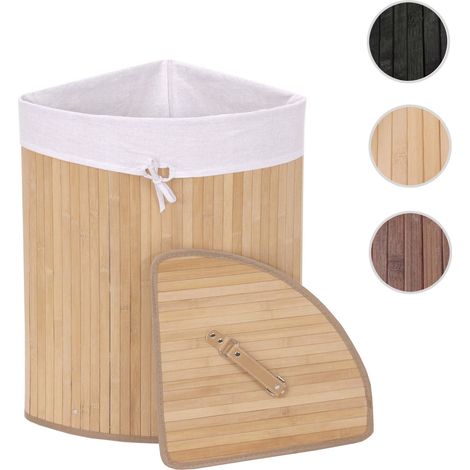 Panier à linge d'angle HWC-C21 - Laundry Bac à linge Collecteur de linge - bambou 61x48x35cm 50l - brun (1/5)