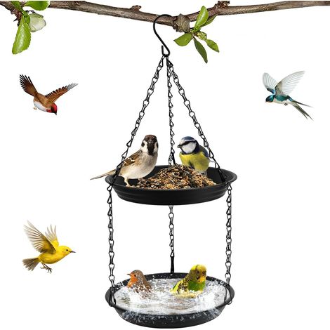 Oiseaux Exterieur à Suspendre - Mangeoire à Oiseaux à Deux Niveaux Bain d'oiseaux pour Oiseaux Sauvages Decoration Balcon pour Jardin (1/4)
