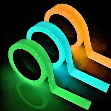 Confezione da 3 nastri adesivi fluorescenti, 10 mm, autoadesivi, impermeabili, nastro di segnalazione luminoso, nastro fosforescente per segnali di sicurezza (1/5)