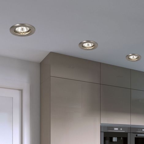 Einbaustrahler rund Deckenspot Deckenlampe Flurleuchte Einbauspot , Metall chrom, 1x GU10, DxH 8x 13 cm, 3er Set