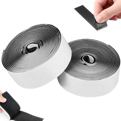 1 Rouleau Scratch Autocollant Double Face Extra Forte, 55 mm x 5 m Ruban Scratch Adhésif, Bande Auto-agrippantes Adhésives, Hook Loop Autoadhésif pour Tissus Moustiquaire Fenêtre Cadre (Noir) (1/5)