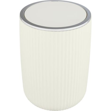 Poubelle avec couvercle basculant Agropoli L blanc crème 5,5 litres Pour salle de bain Poubelle en plastique Surface structurée Sans BPA 19 x 27 cm Blanc crème (1/3)