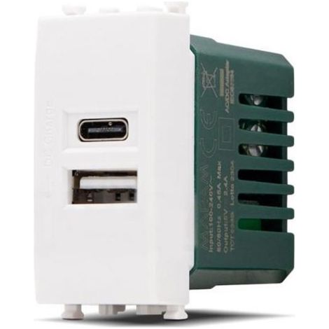 MAPAM doppia presa USB tipo A+C (5V-2,4-240V) compatibile con Vimar Plana GEM-F633BI