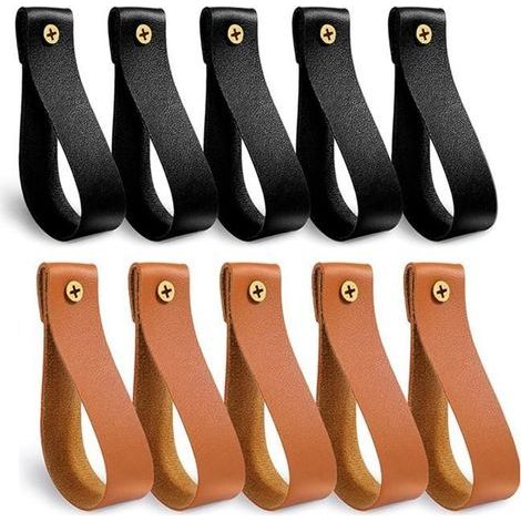 10 Pieces Leather Curtain Rod Brackets, PU Leather Curtain Rod Support, PU Leather Buckle Strap for Curtain Rods (1/4)