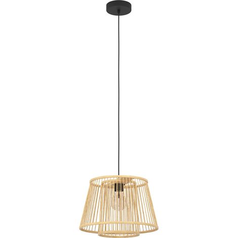EGLO Hängelampe Hykeham, Pendelleuchte Esstisch 1-flammig, Holz Esszimmerlampe mit Lampenschirm aus Bambus in Natur, Hängeleuchte mit E27 Fassung (1/5)