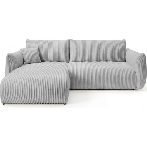 ELIO - Canapé d'angle convertible velours côtelé 4 places Gris clair (1/5)