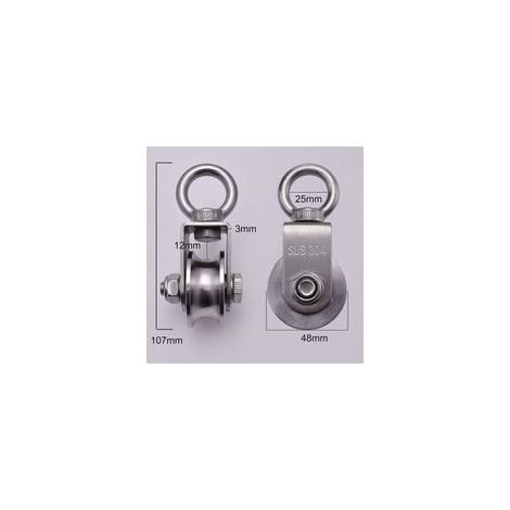 Poulie de levage 500 kg – 2 roulements – Diamètre 48 mm – Acier inoxydable – Rotation 360° pour levage efficace (1/4)