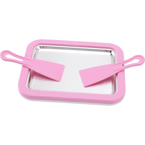 DIY-Eisrollplatte, große Ausführung aus Edelstahl, nicht-elektrischer Eisrollenbereiter mit rosa Kunststofflöffel (1/5)