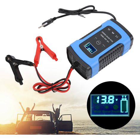 Chargeur de batterie 12 V 6 A pour motos et voitures, chargeur intelligent et réparable pour batteries au plomb-acide (large plage de tension : 100-240 V), conforme aux normes européennes. (1/5)