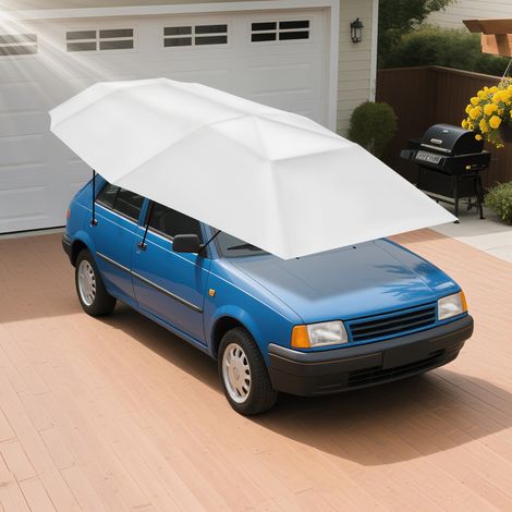 Housse de voiture de 4,6 m - Portable - Tente pare-soleil pliable - Pour garage - Gris argenté (1/5)