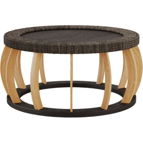 Table basse ronde vintage en rotin et bois massif cuisine et salon – Noir et marron
