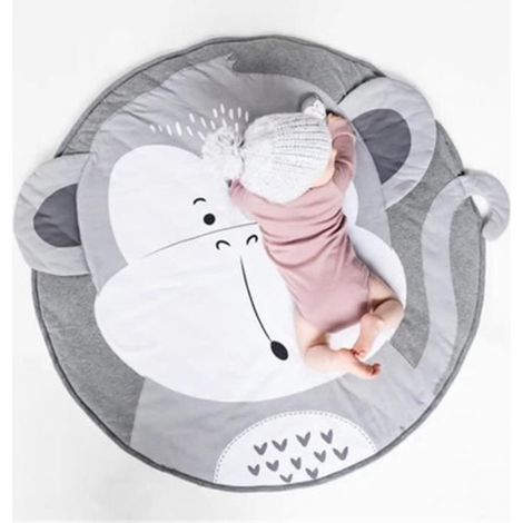 Tapis d\'Éveil - Singe - Tapis de Jeu Pour Bébé - Coton Doux - Gris (1/3)