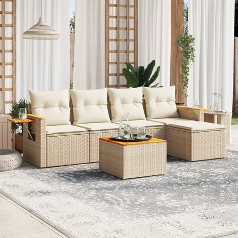 Set Divano da Giardino 6 pz con Cuscini Beige in Polyrattan vidaXL (1/5)