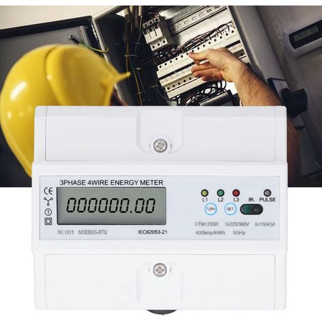 Dreiphasen-Energiezähler RS485 mit LCD-Anzeige 3×220V/380V DTM125SR, 10-40A, 35 mm DIN-Schienenmontage, vieradriger Dreiphasen-Energiezähler. (1/5)
