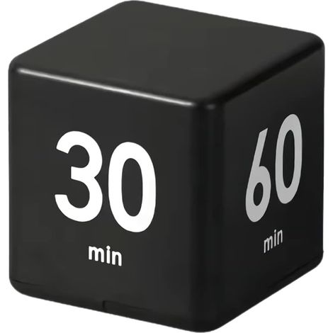 Minuteur cube noir à bascule avec préréglages de 15, 20, 30 et 60 minutes, minuteur à capteur de gravité pour les études, la cuisine, le sport et la salle de classe. (1/5)