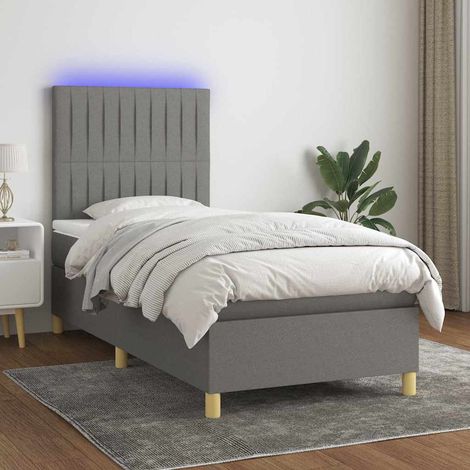 Cama box spring colchón y luces LED tela gris oscuro 100x200 cm (1/5)