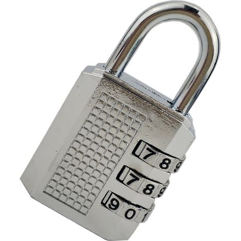 Cadenas à combinaison étanche à 3 chiffres en alliage de zinc pour bagages, idéal pour la salle de sport, l'école et la maison (argenté). (1/2)